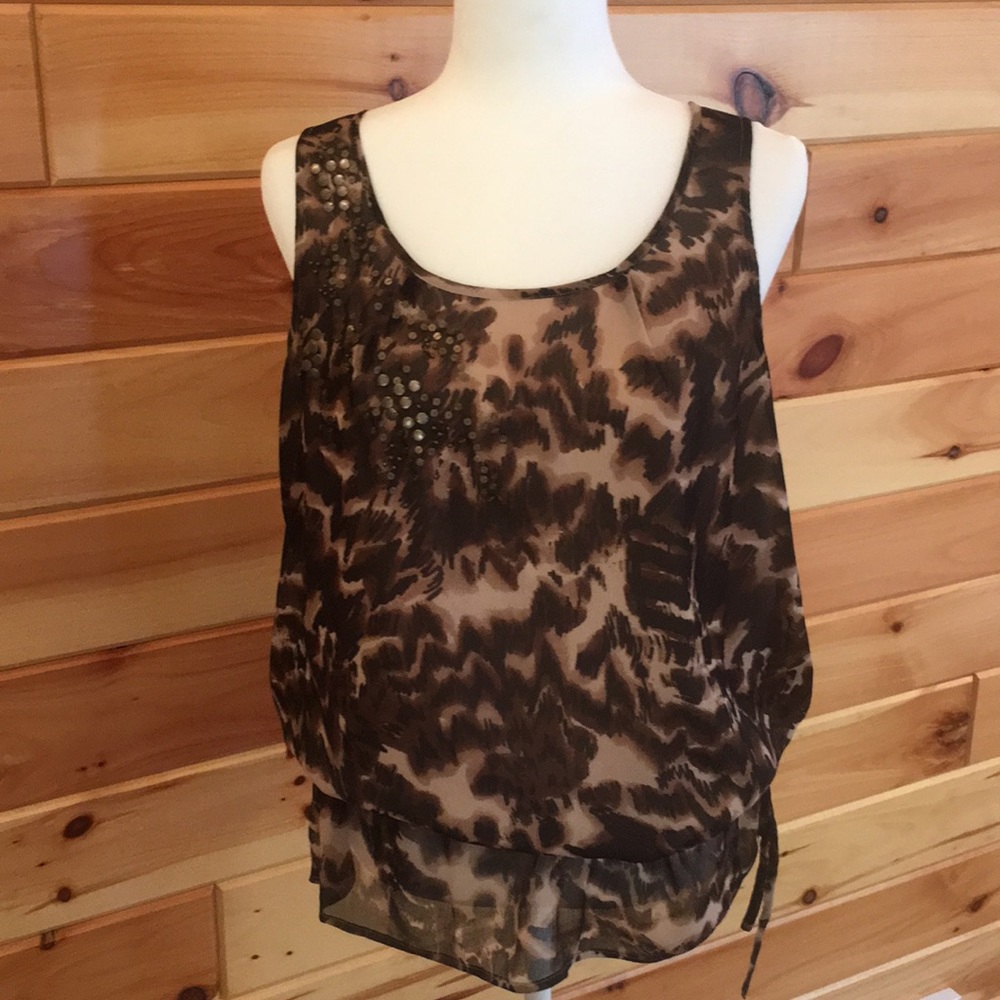 Animal print lined tank blouse w/ drawstring waist